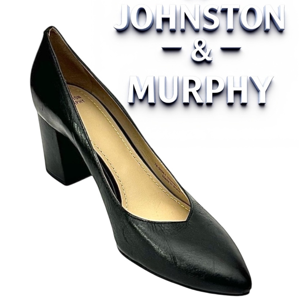 Johnston & Murphy Black Leather Block Heel Pumps